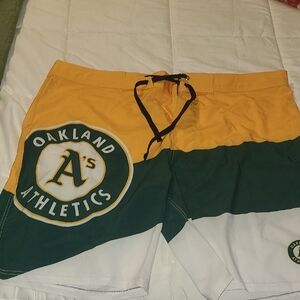 Oakland Athletics Men's Swim Trunks - Green, Yellow, and White